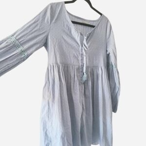 Esther & Co Blue Dress Babydoll Mini 8 Small Boho Casual Trending Cute